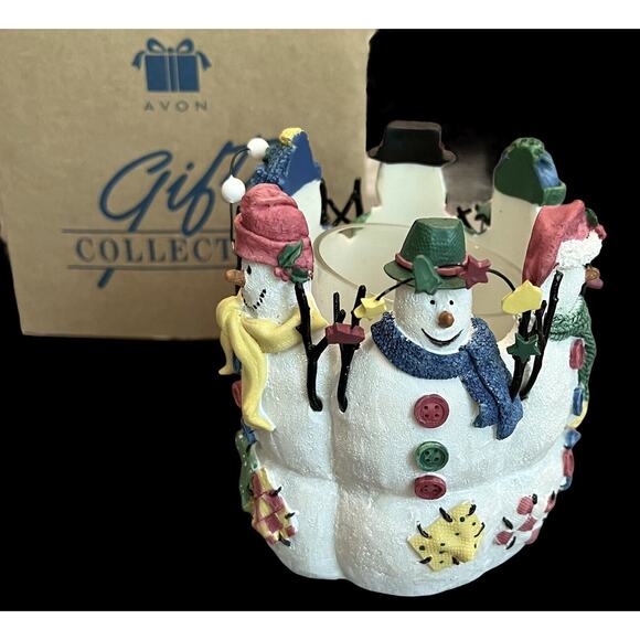 Avon Snowy Folks Votive Candle Holder 3D Figural Snowman Boxed Gift Collection - Picture 5 of 6